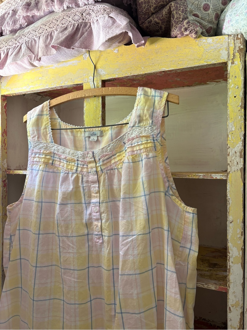 croft & barrow Pink and Yellow Plaid Sleeveless nightgown - Picture 10 of 10